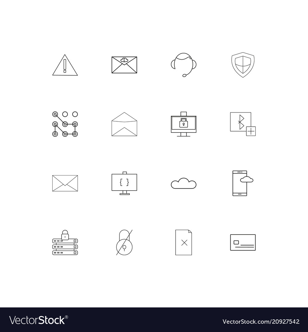 Cyber security linear thin icons set outlined