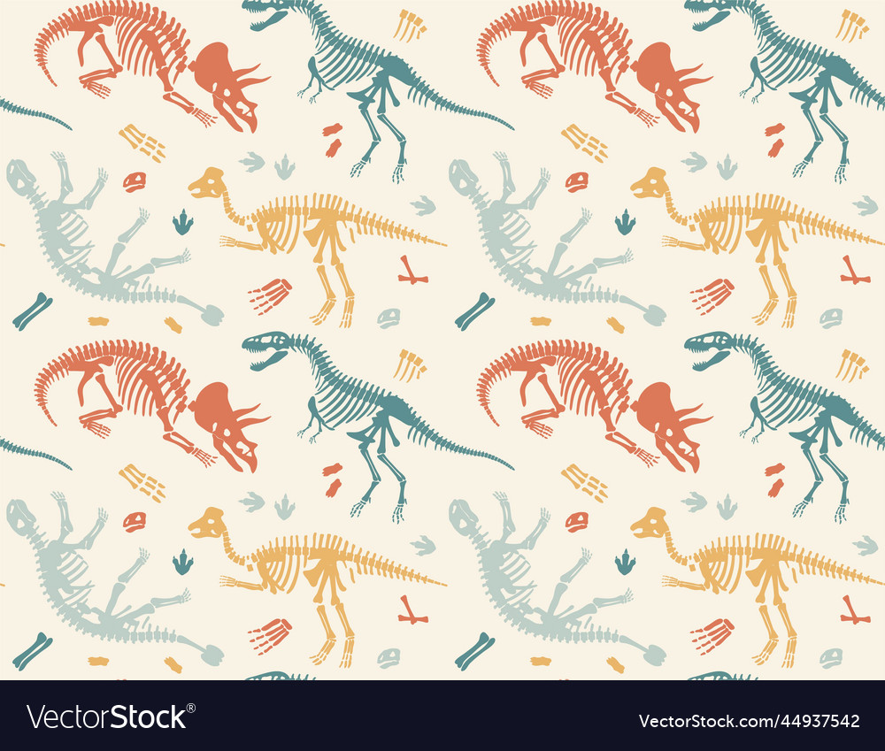 Dinosaurs skeleton seamless pattern Vector Image Dinosaurs skeleton seamless pattern