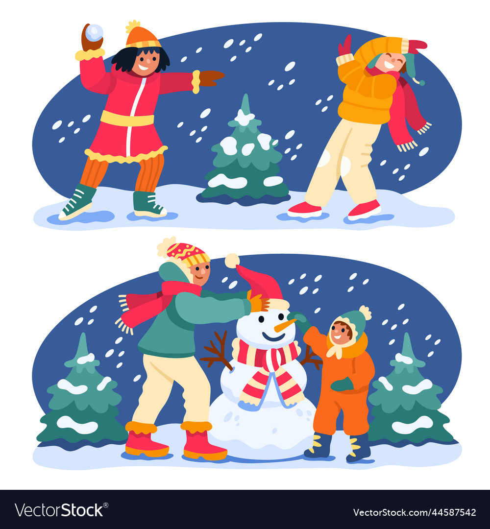 Hand drawn flat winter people collection Vector Image