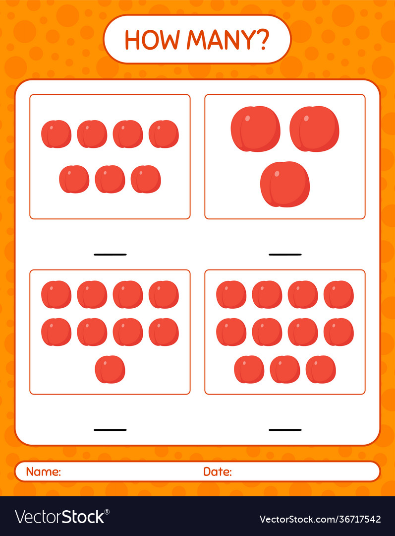 How many counting game with nectarine worksheet vector image How many counting game with nectarine worksheet