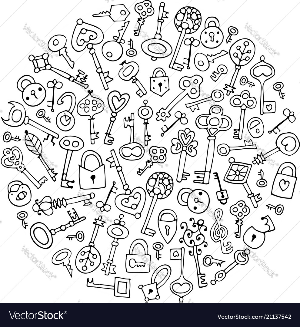 Keys collection sketch for your design vector image Keys collection sketch for your design