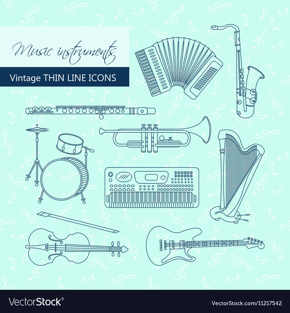 Music instruments thin line icon set for web