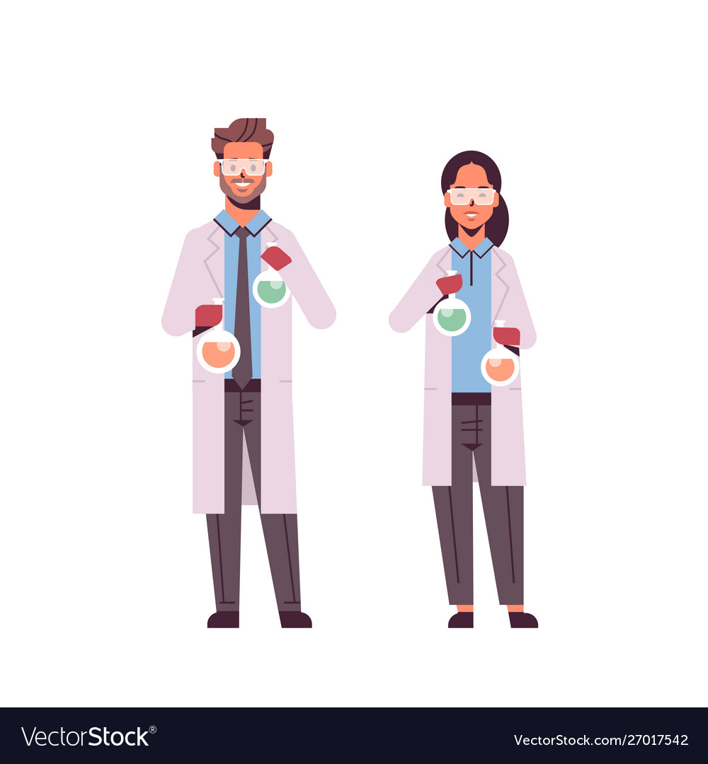 Scientists Couple Holding Test Tubes Man Woman In Vector Image 8141