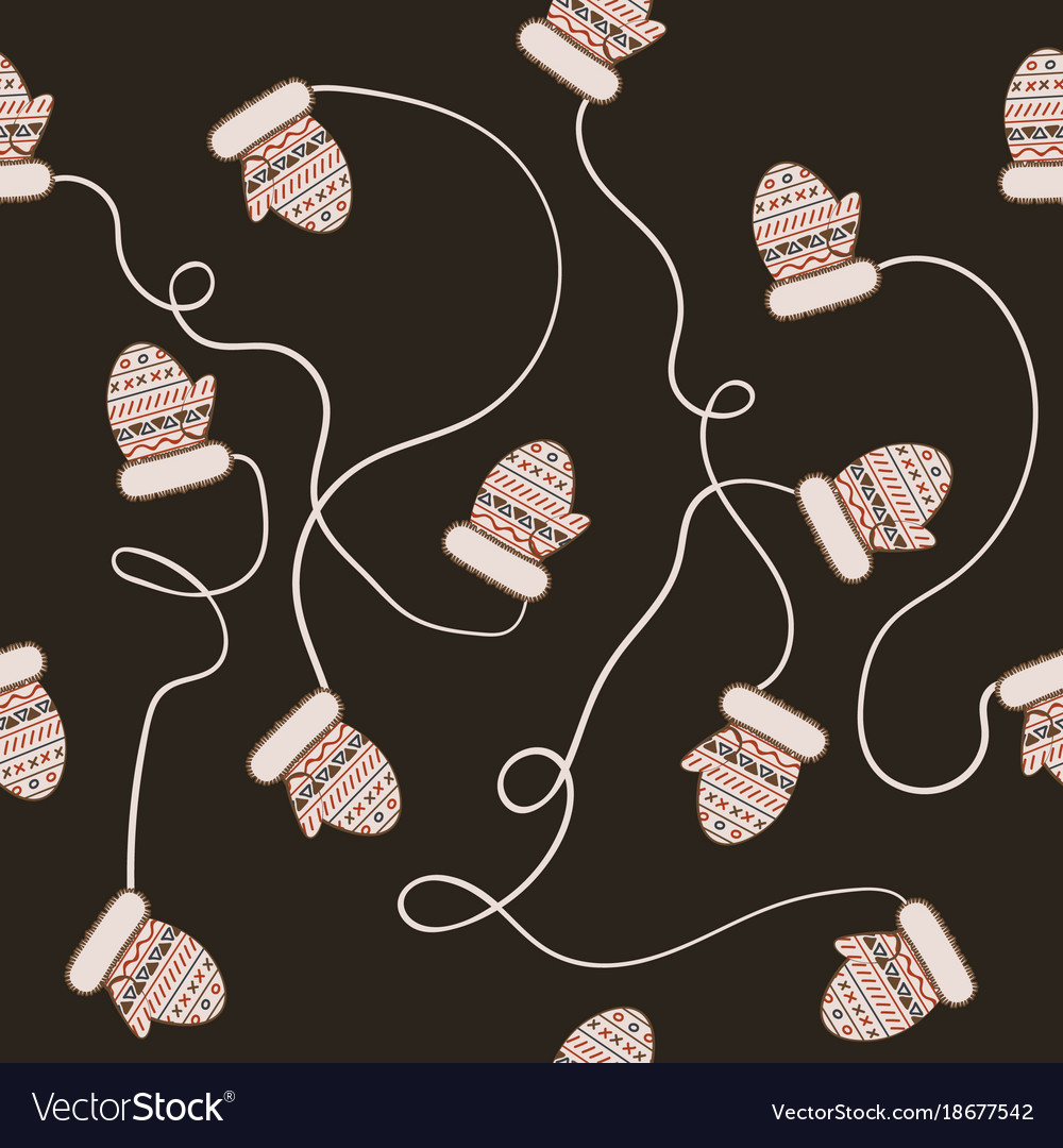 Seamless pattern with mittens on a string