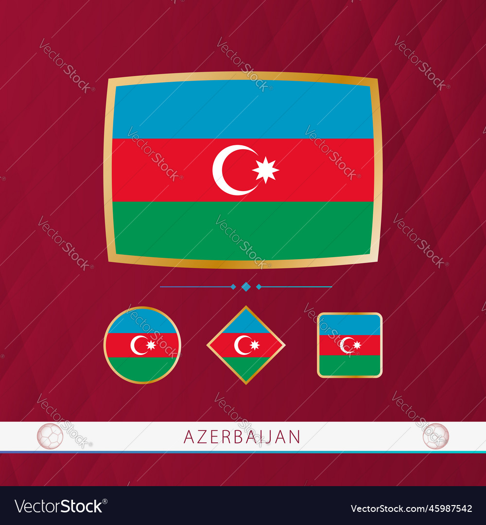 Set of azerbaijan flags with gold frame for use