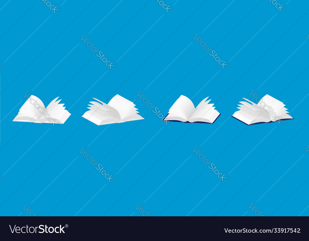 Set realistic open isometric books with blank