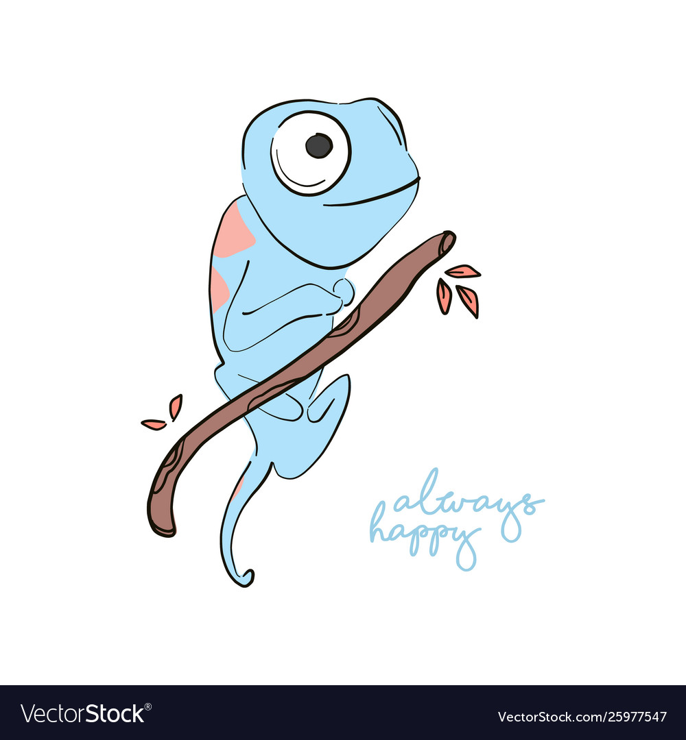 Always happy iguana print hand-drawn lizard vector image Always happy iguana print hand-drawn lizard