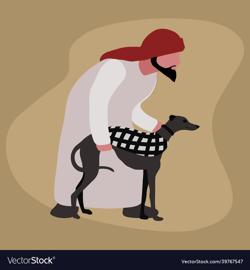 Arabian man with his race dog