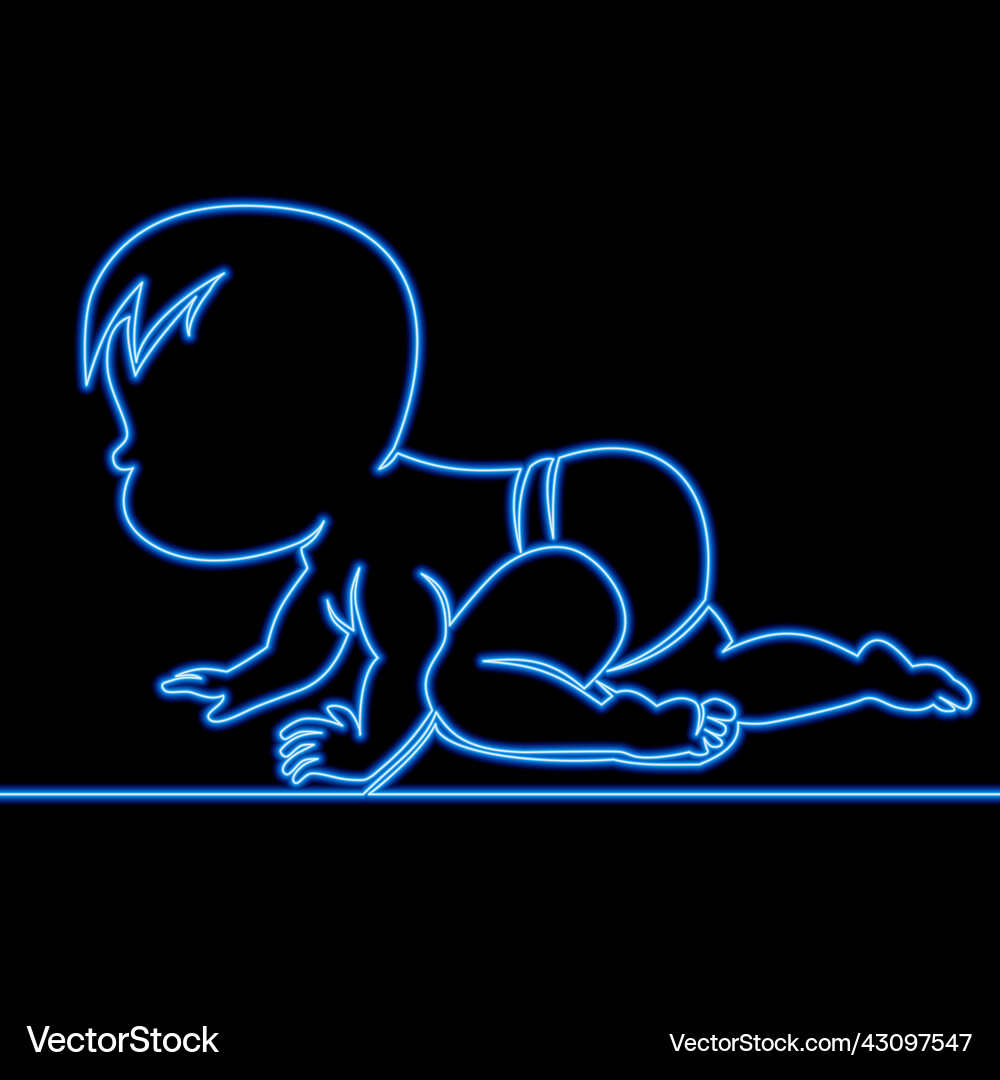 Continuous line crawling baby happy boy neon Vector Image
