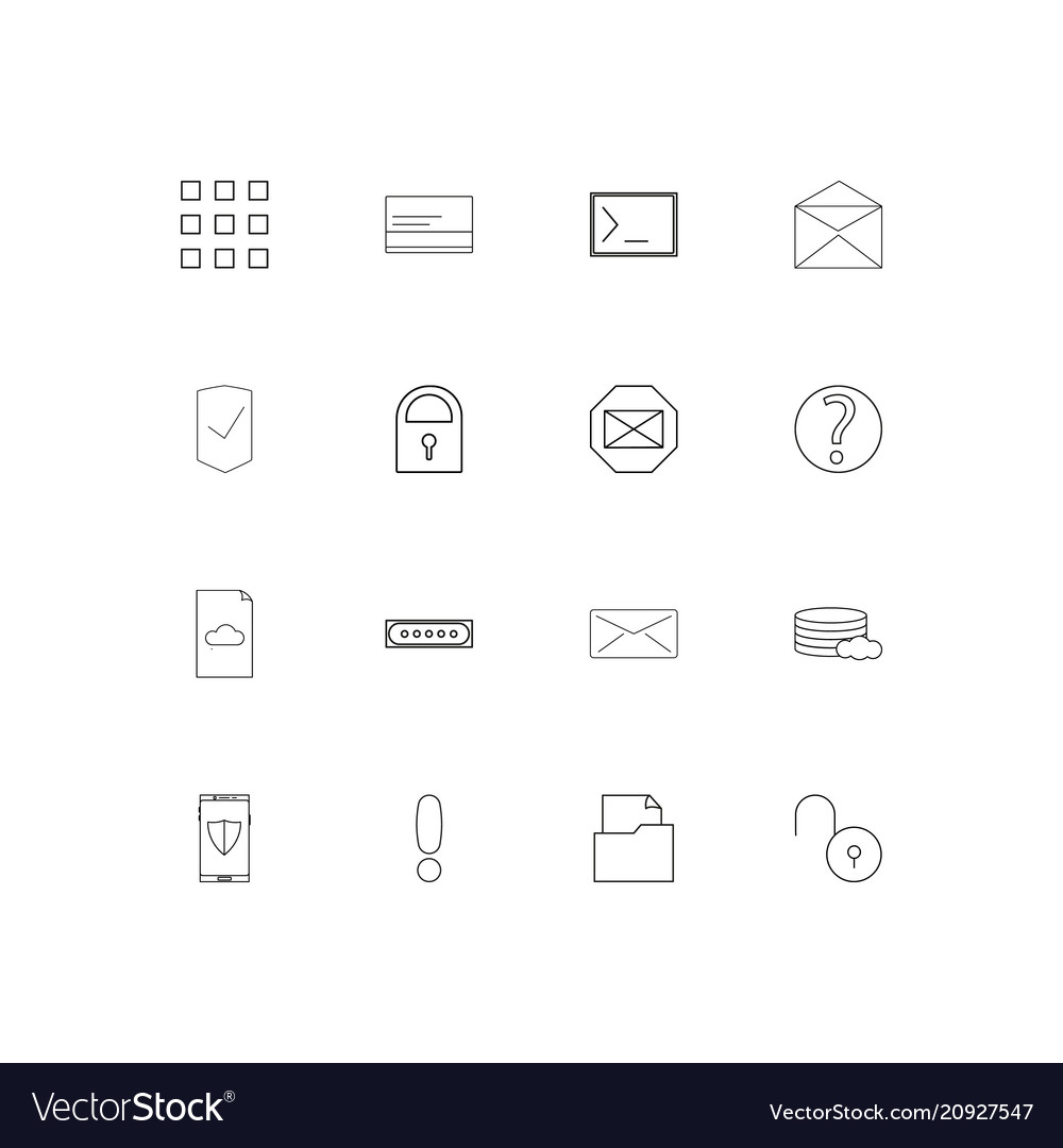 Cyber security linear thin icons set outlined