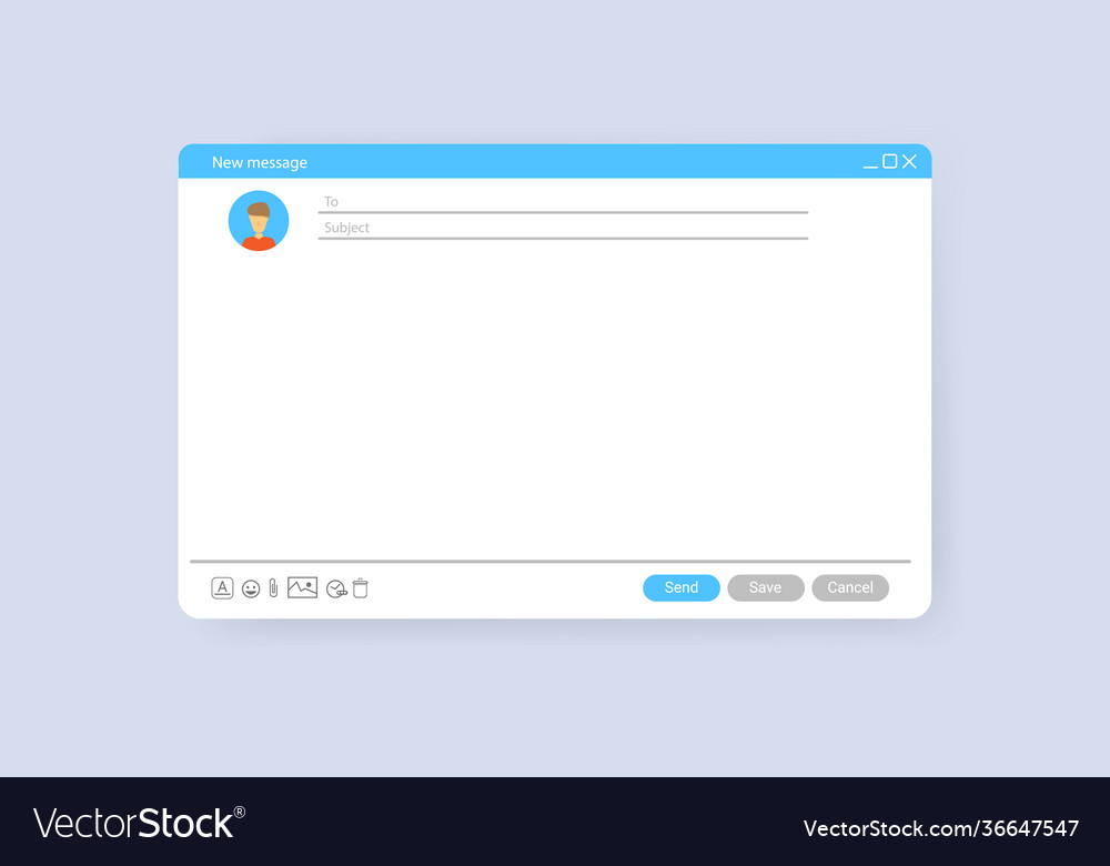 Email window template new message blue interface