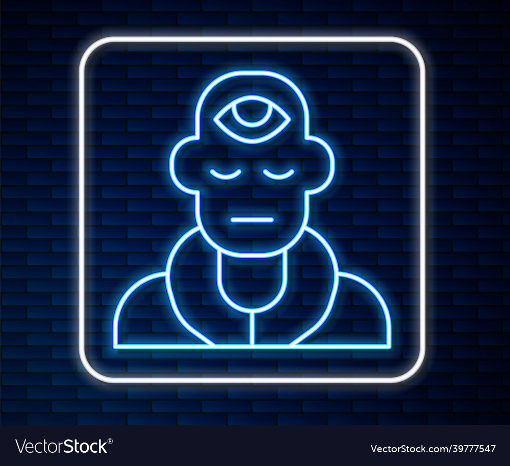 Glowing neon line wizard warlock icon isolated