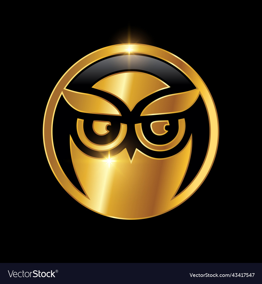 Golden owl head symbol logo sign