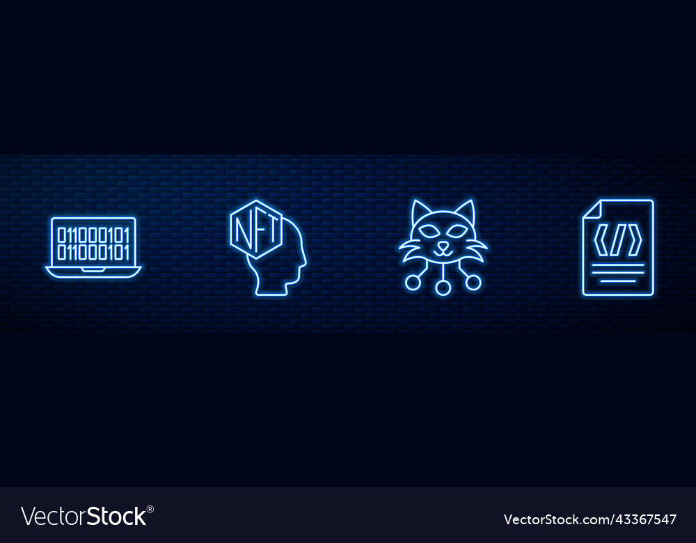 Set line nft digital crypto art binary code vector image Set line nft digital crypto art binary code
