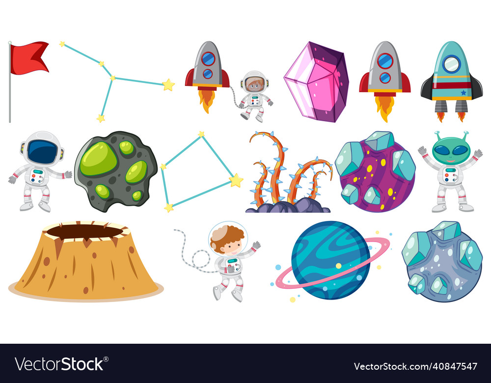 Set of isolated fantasy space game objects vector image Set of isolated fantasy space game objects