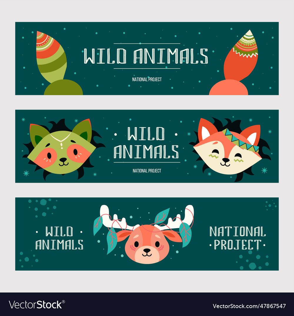 Wild animals banners set Royalty Free Vector Image