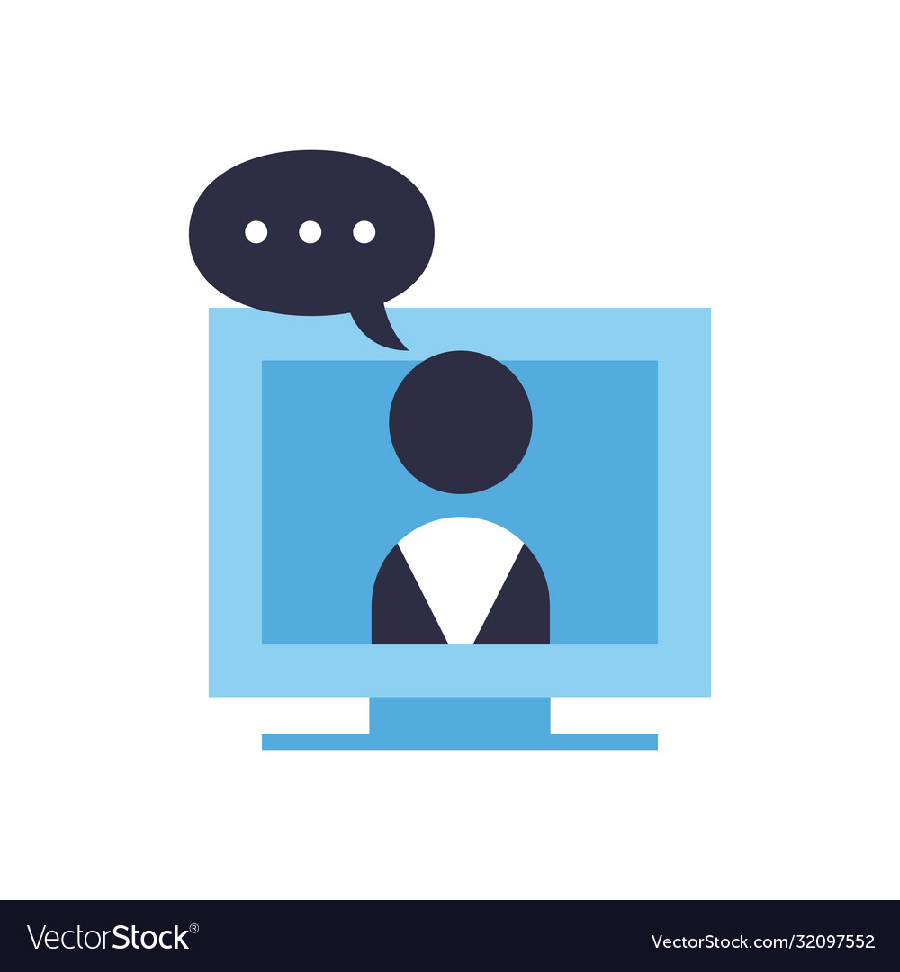 Avatar on computer in video chat with bubble flat