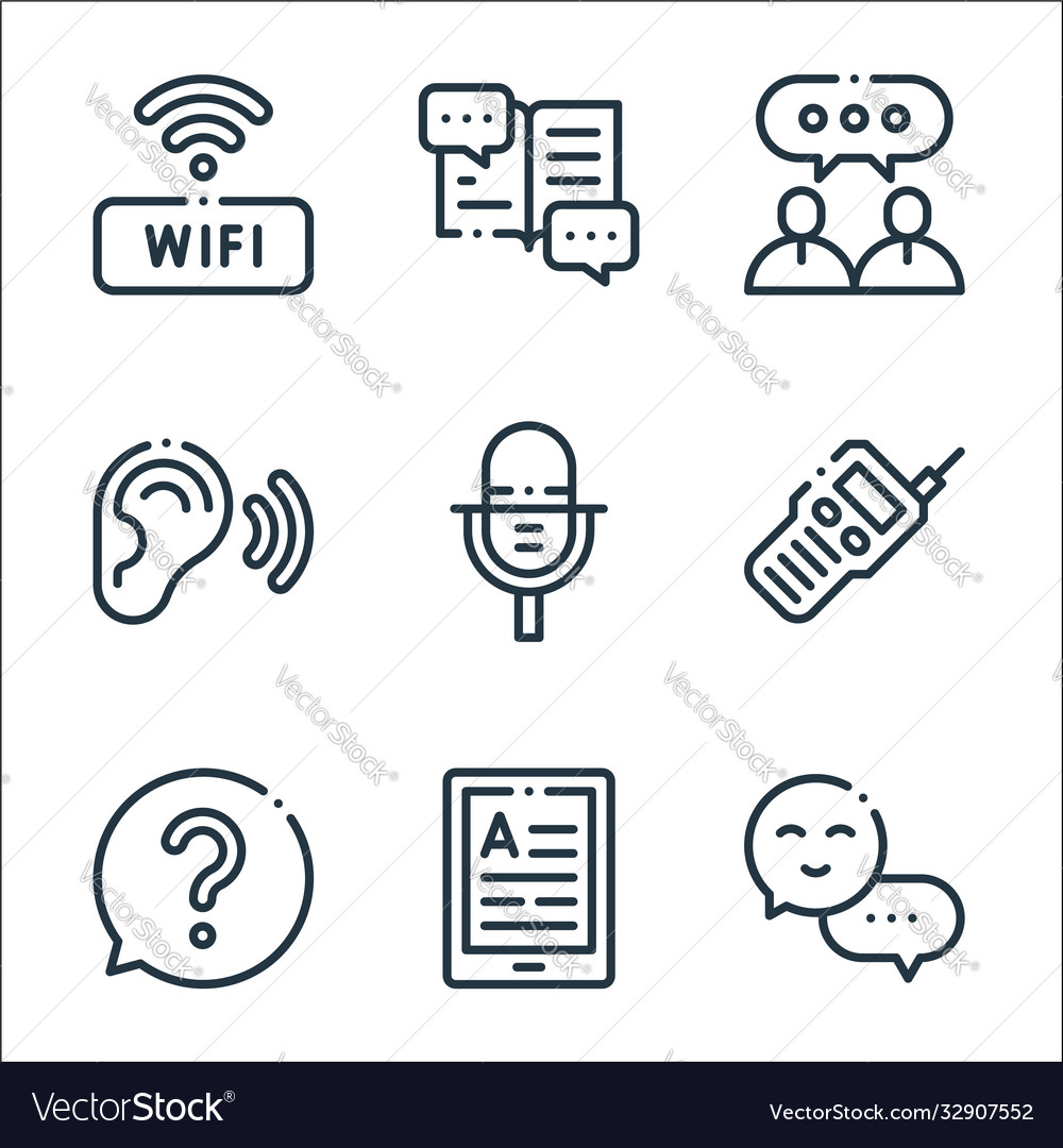 Communication line icons linear set quality