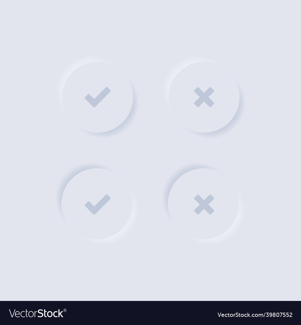 Cross and check mark button in neumorphism app vector image Cross and check mark button in neumorphism app