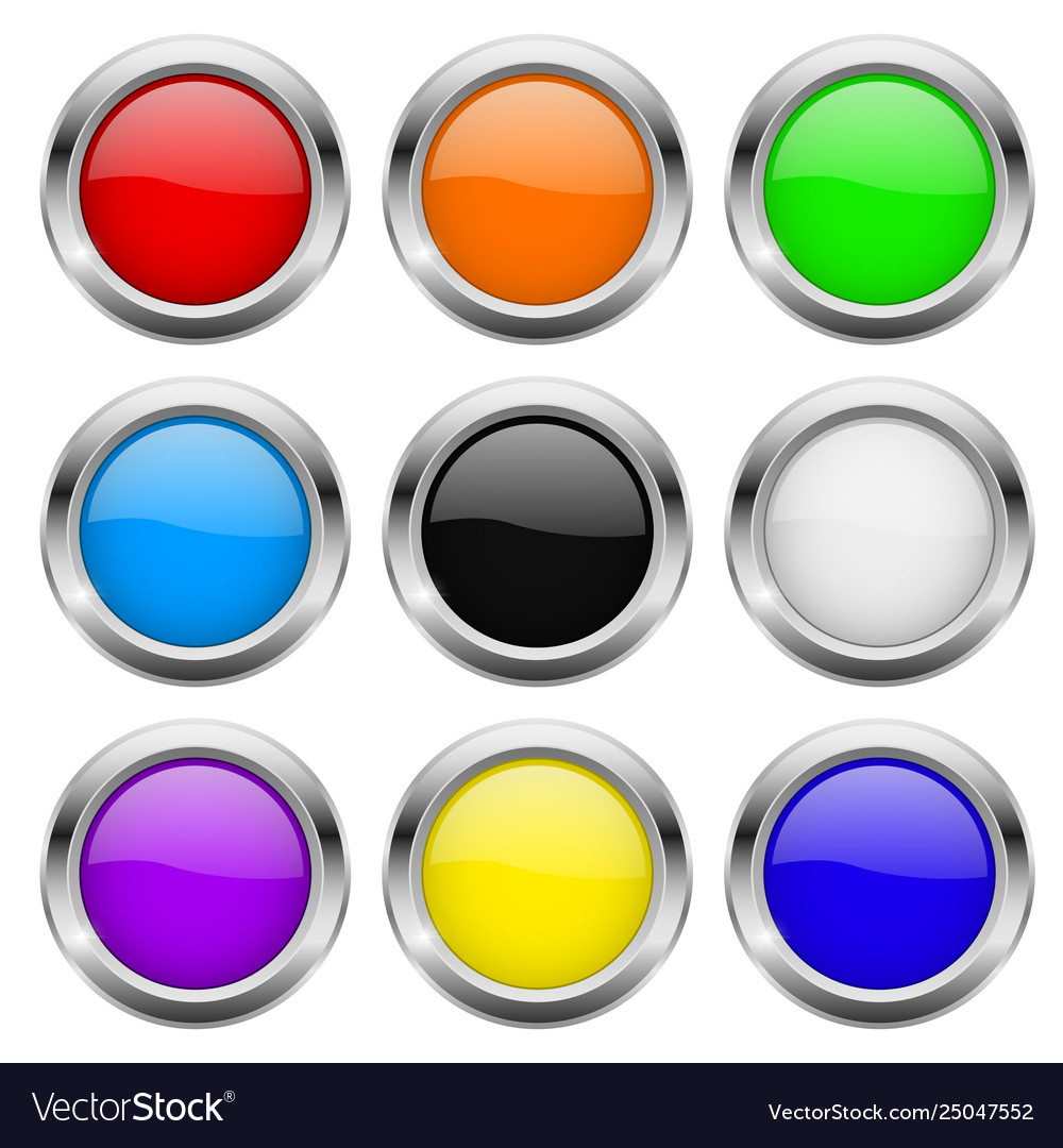 Round buttons glass colored icons with chrome Vector Image