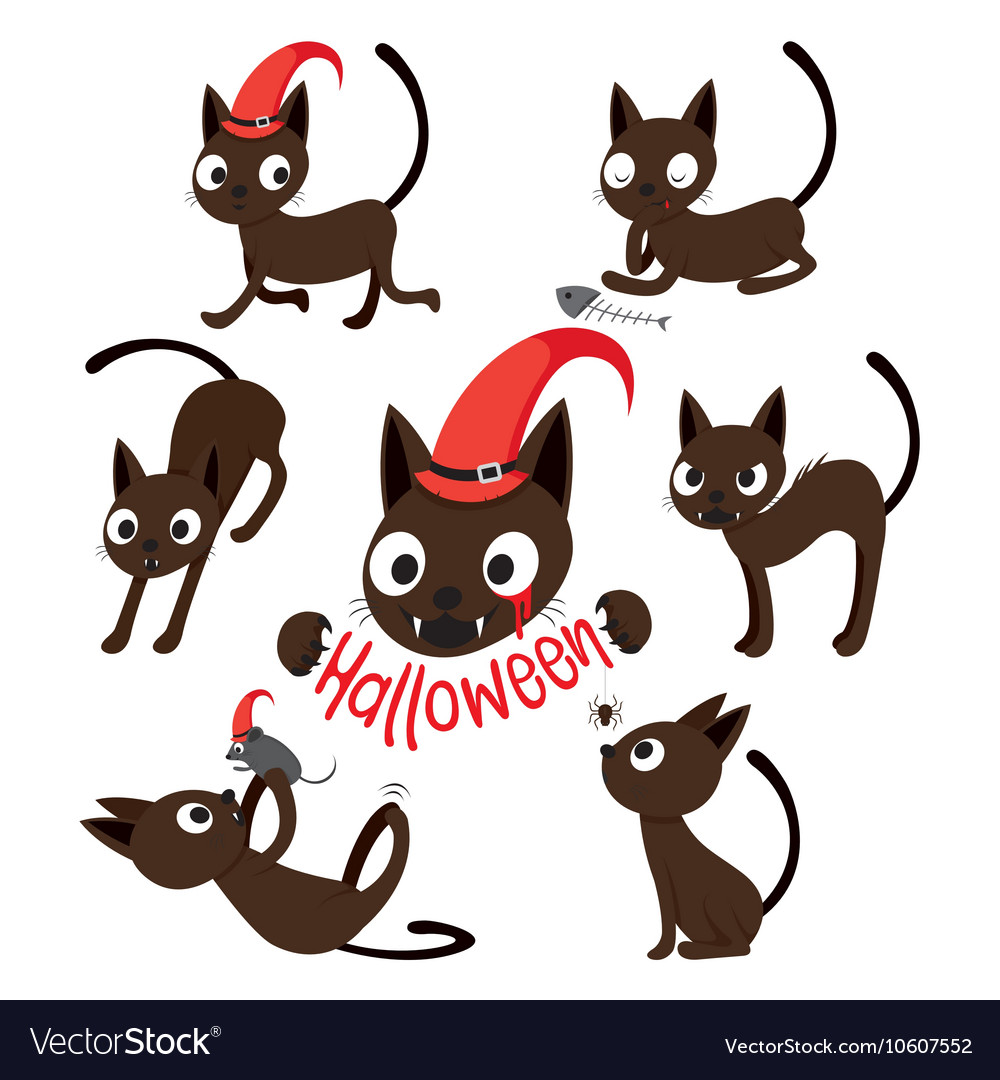 Set of cat cartoon with different actions