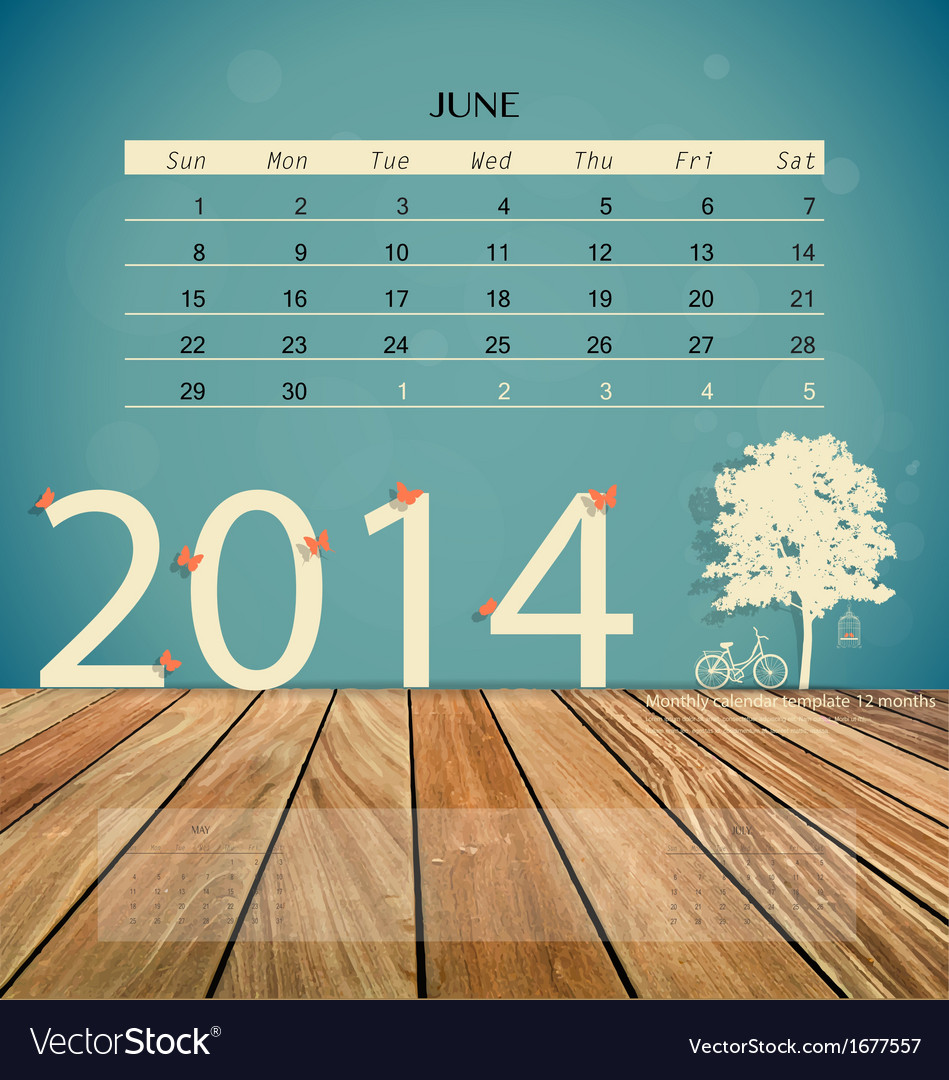 2014 calendar monthly template for june royalty free vector