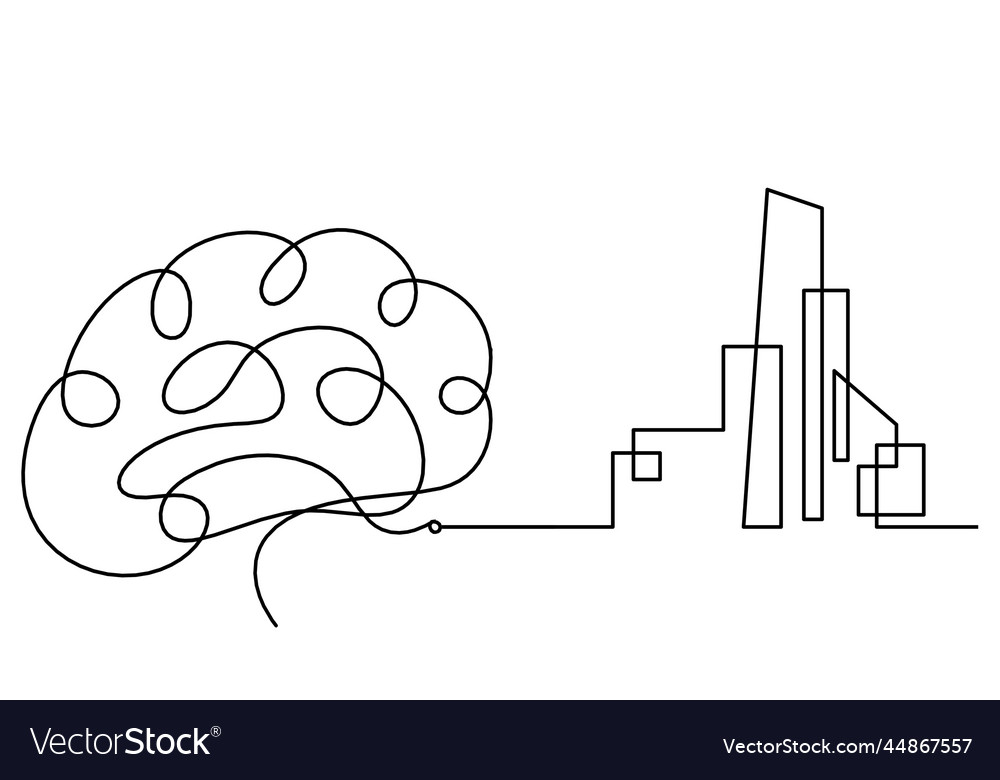 Abstract architecture with brain as continuous Vector Image Abstract architecture with brain as continuous