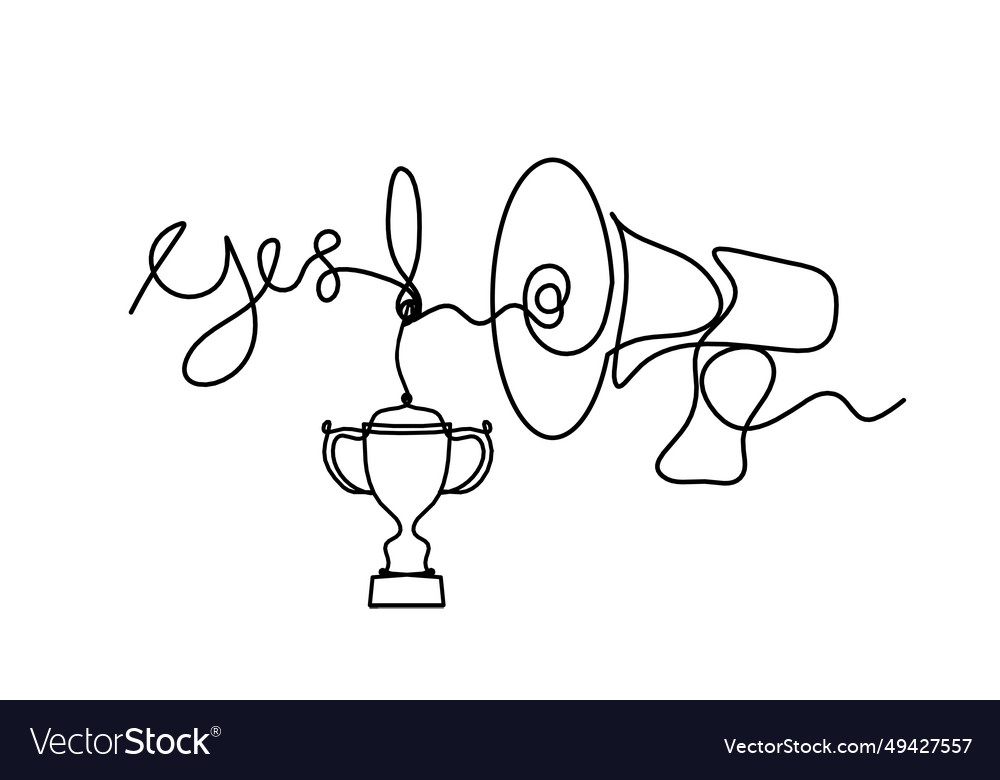 Abstract megaphone and trophy as continuous lines vector image Abstract megaphone and trophy as continuous lines