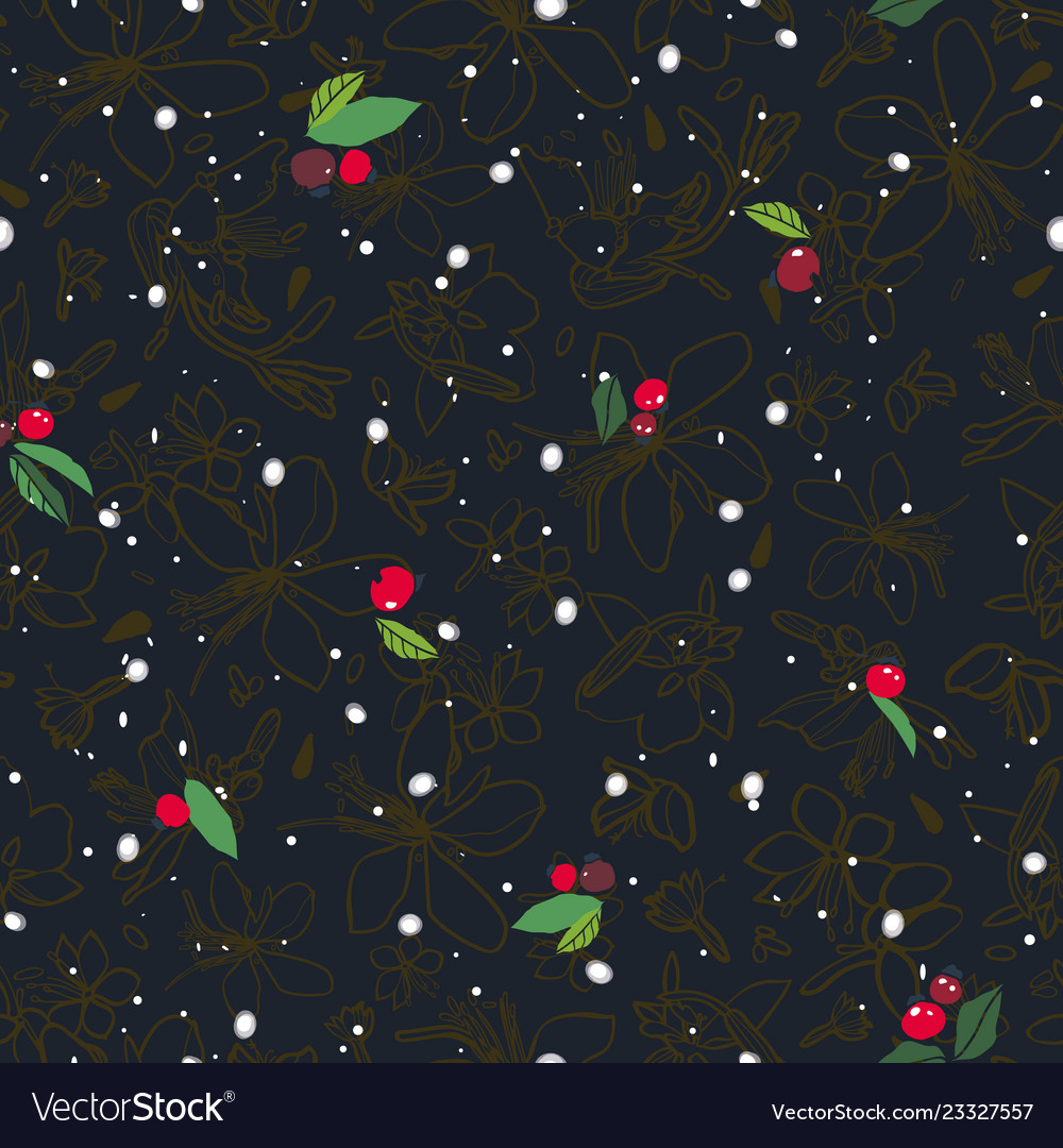 Black pattern with berry and snow flake
