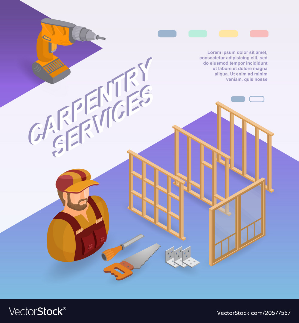 Carpentry services isometric concept worker