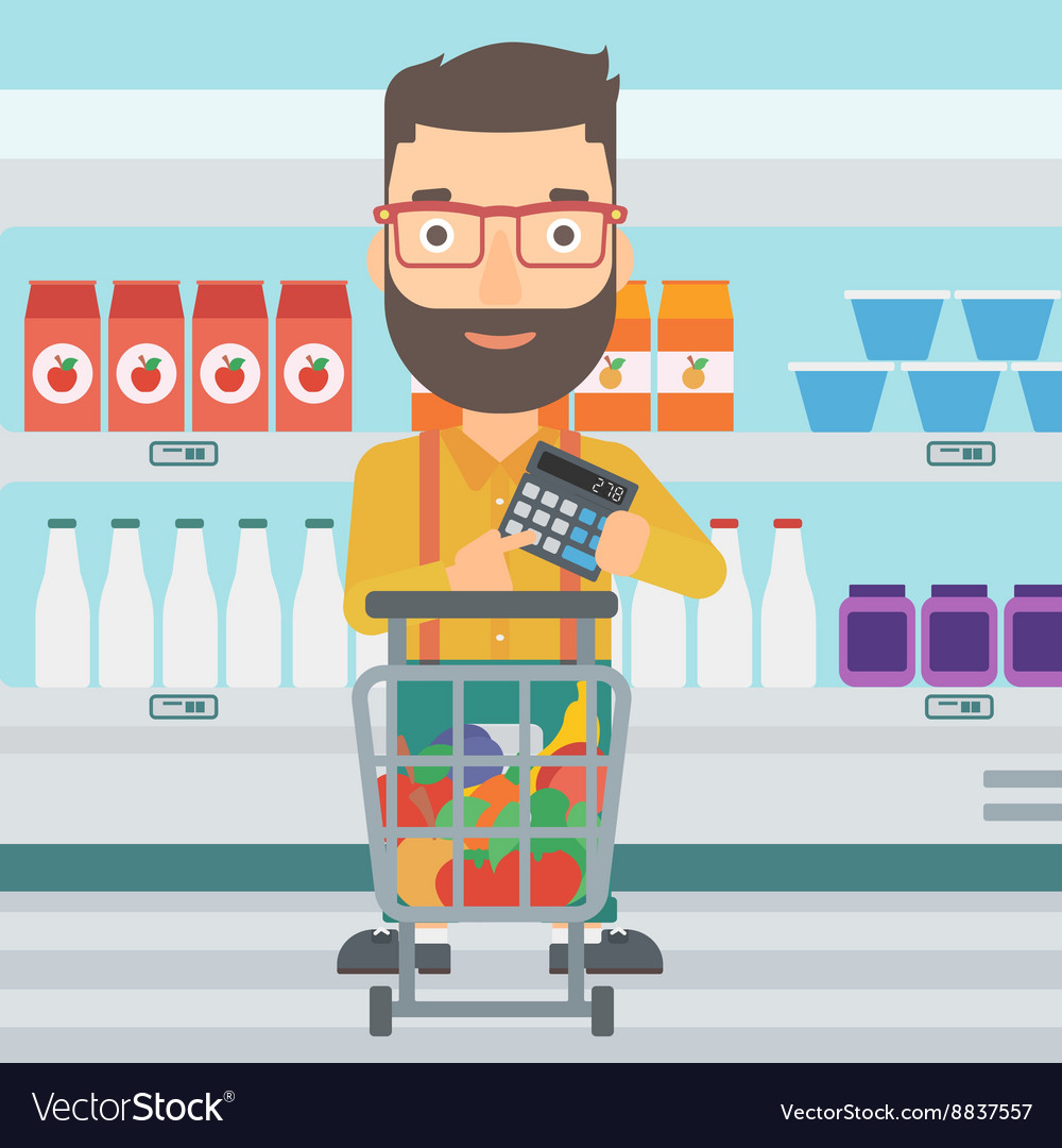 Man counting on calculator