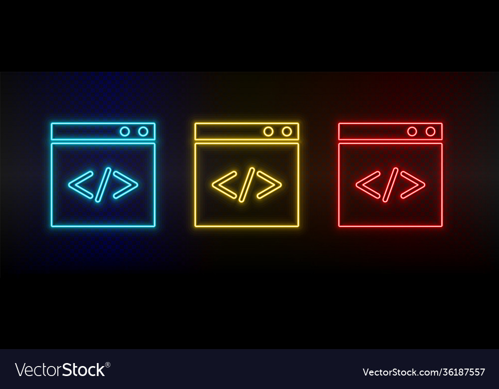 Neon icon set website internet browser code vector image Neon icon set website internet browser code