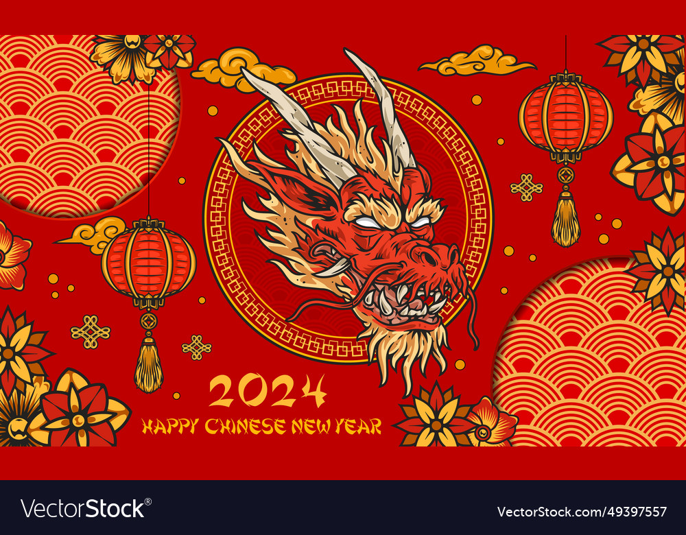 New year dragon poster colorful Royalty Free Vector Image