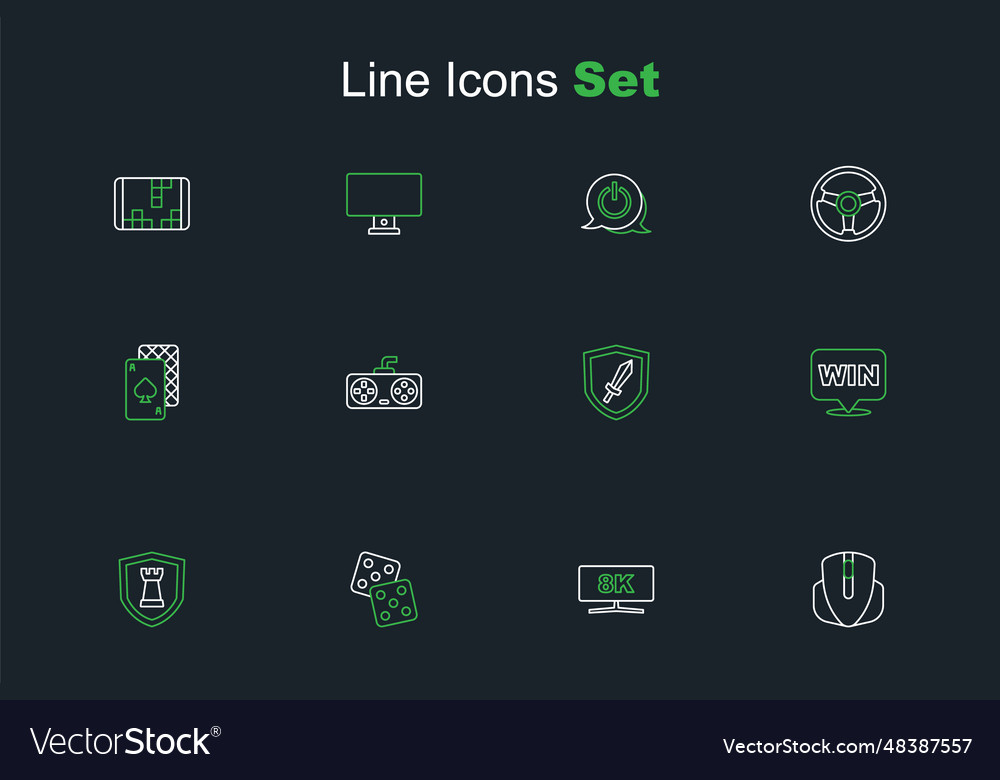Set line computer mouse monitor game dice chess vector image Set line computer mouse monitor game dice chess