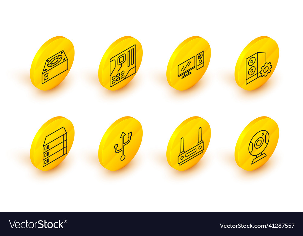 Set line web camera router and wi-fi signal usb vector image Set line web camera router and wi-fi signal usb