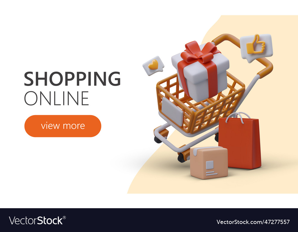 Web page with realistic plastic cart and boxes