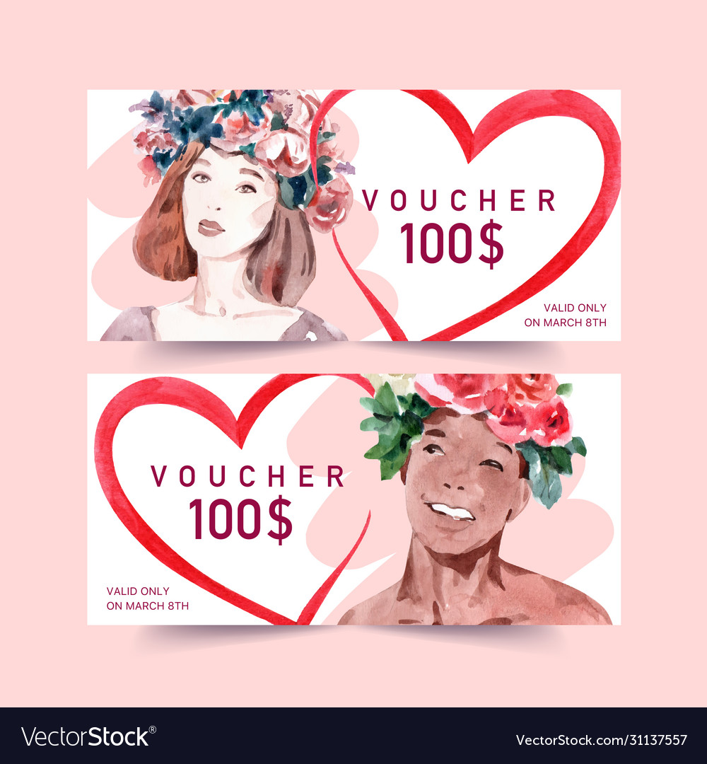 Women day voucher design with flower Royalty Free Vector