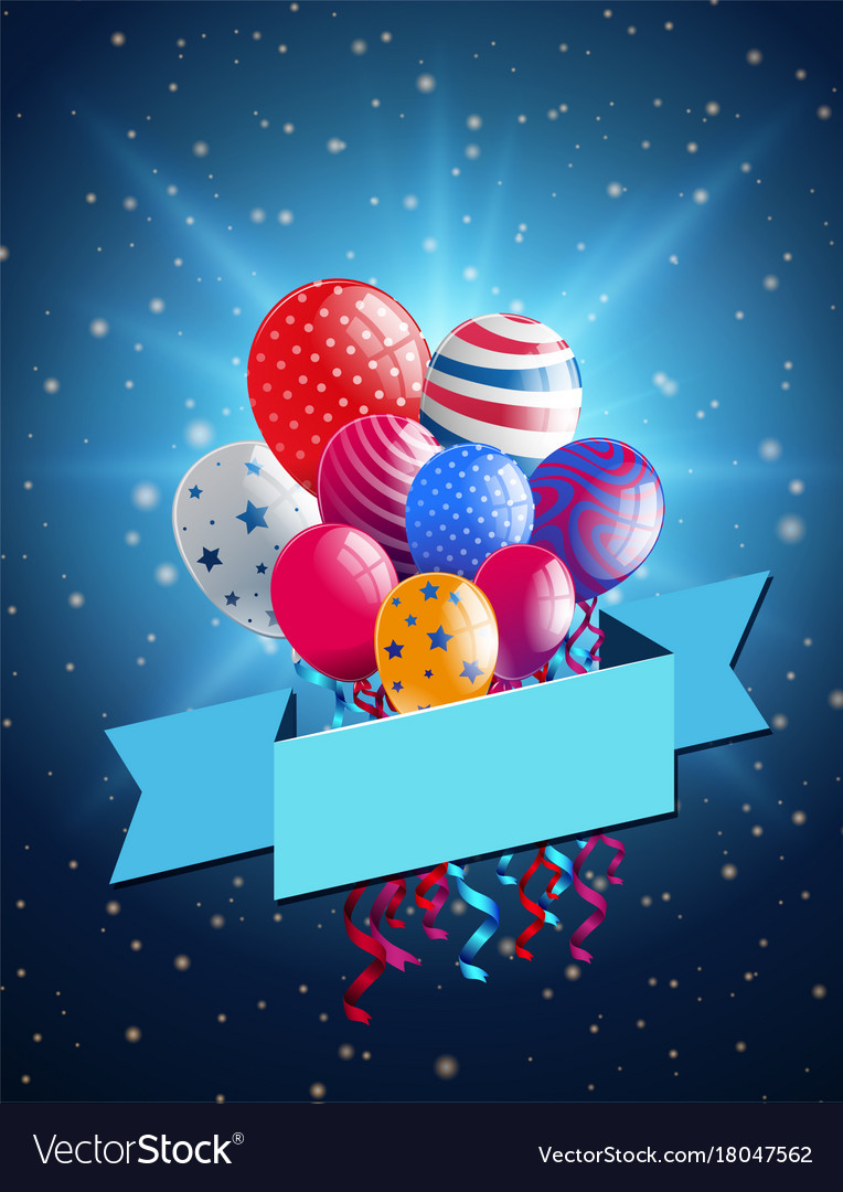 Banner template with colorful balloons on blue