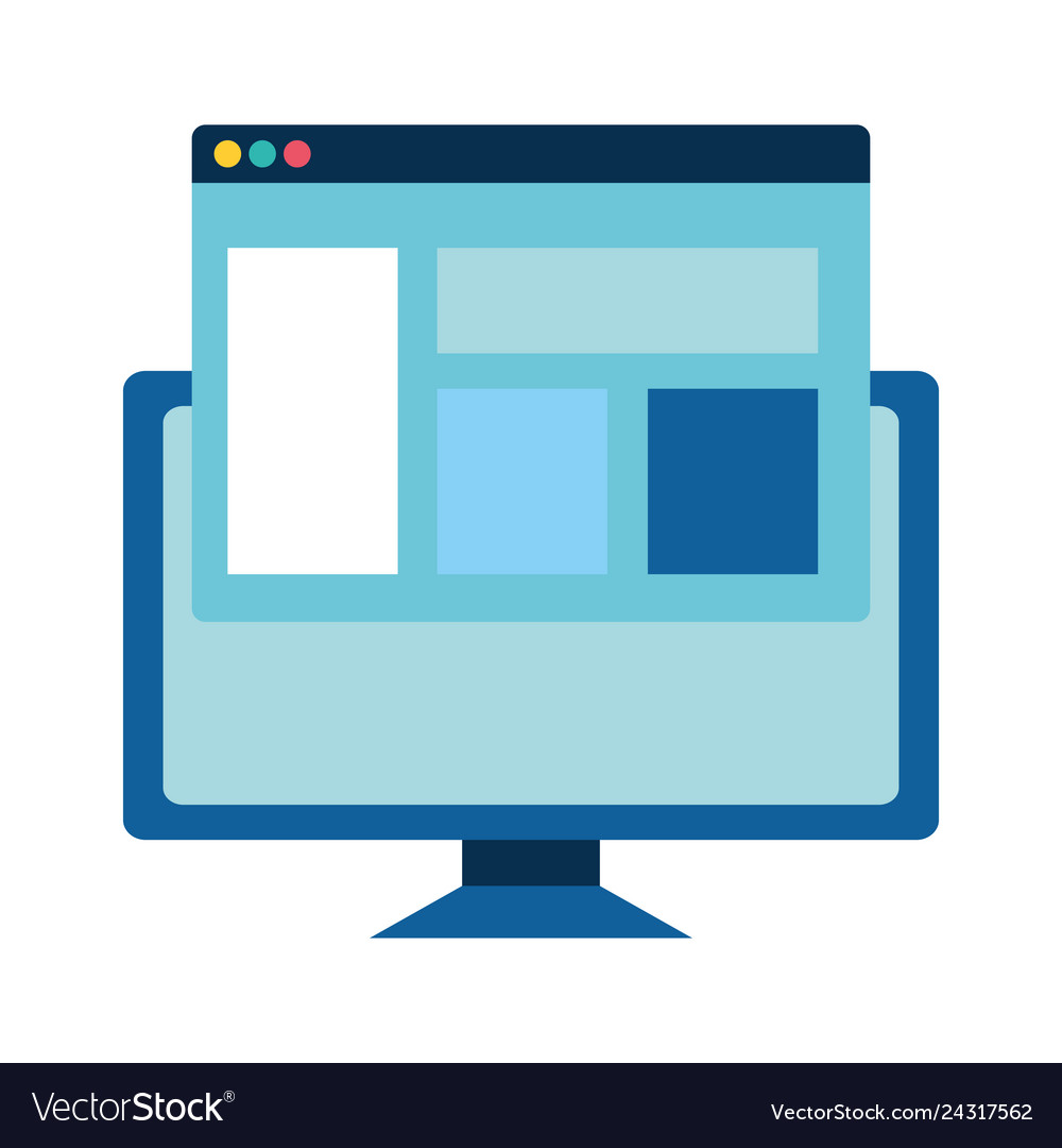 Desktop computer with webpage template Royalty Free Vector