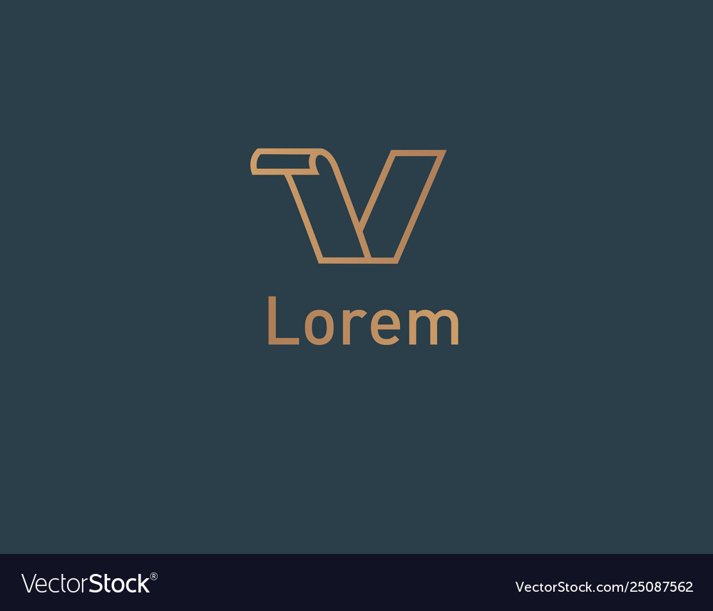 Golden linear logo typography letter v and paper