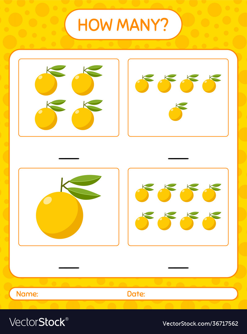 How many counting game with yuzu worksheet vector image How many counting game with yuzu worksheet