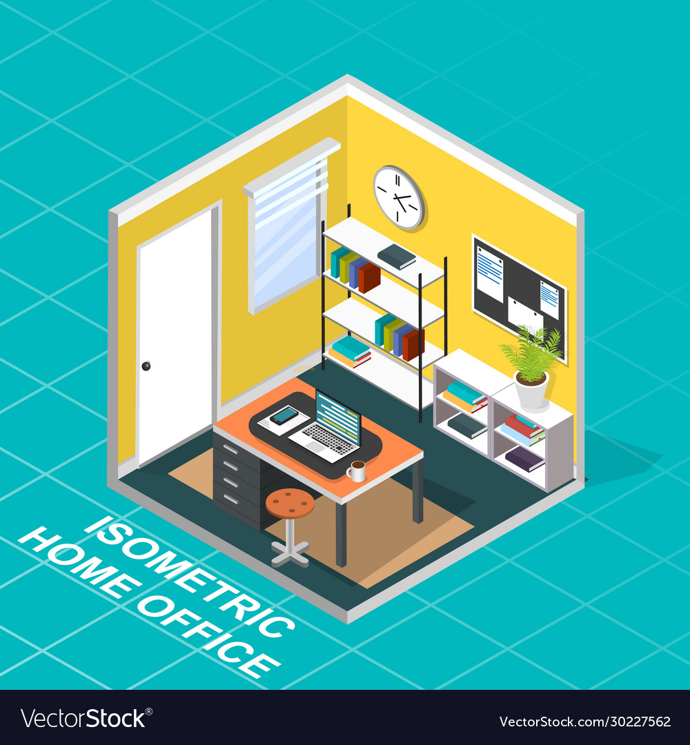 Isometry modern room home office view from