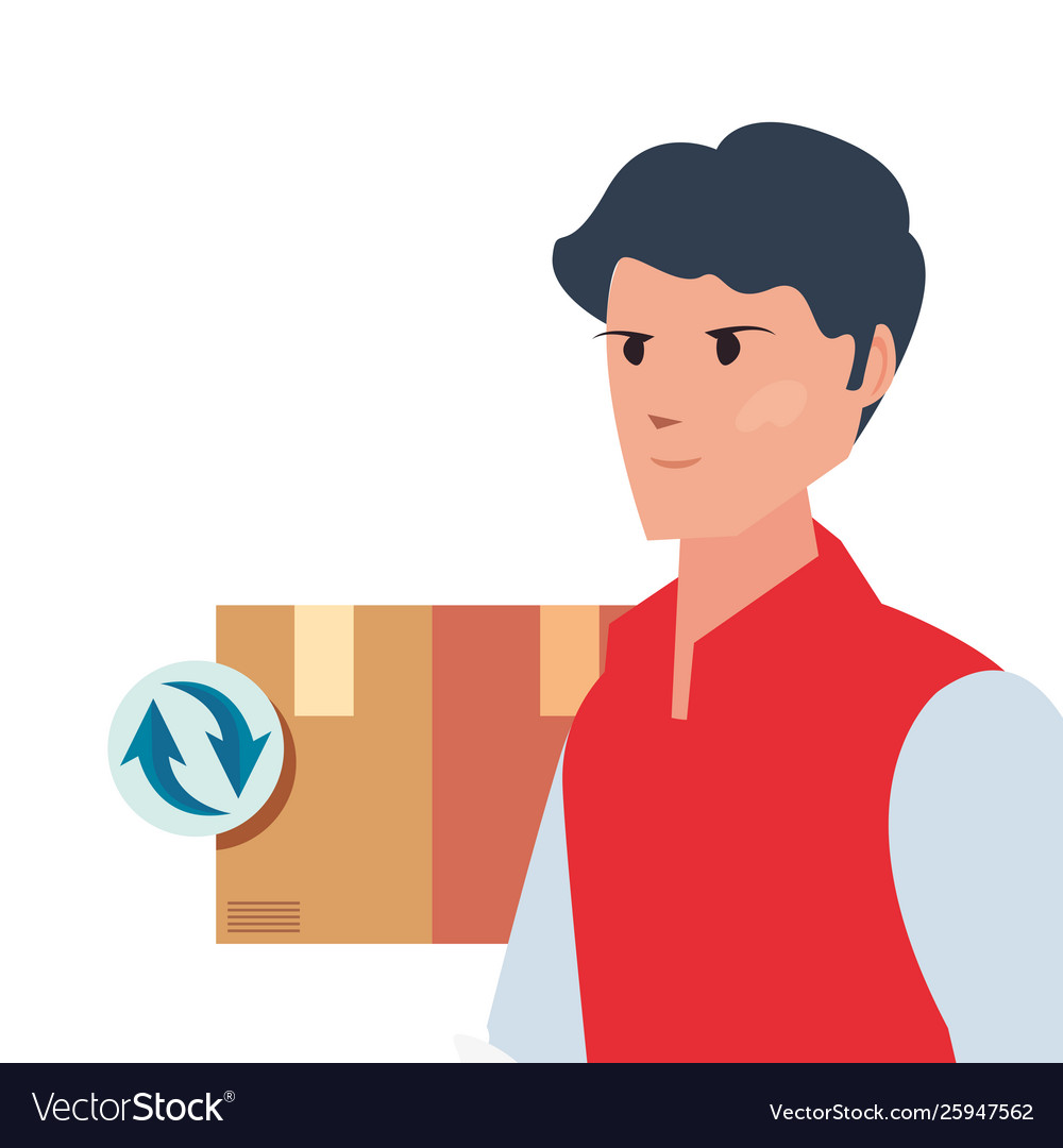 Man with package fast delivery logistic icon