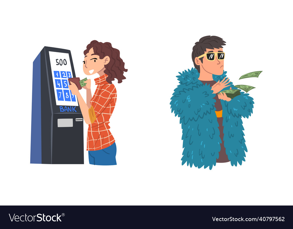 Rich and wealthy man woman character throwing vector image Rich and wealthy man woman character throwing