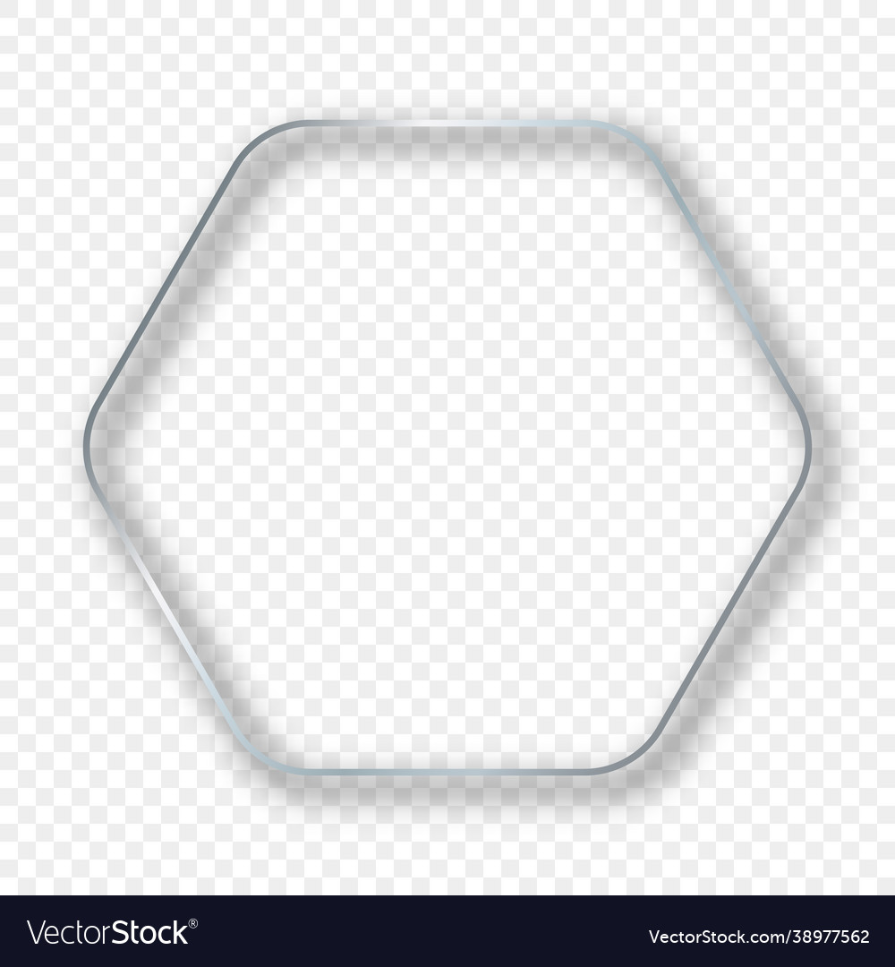 Silver glowing rounded hexagon frame with shadow Vector Image Silver glowing rounded hexagon frame with shadow