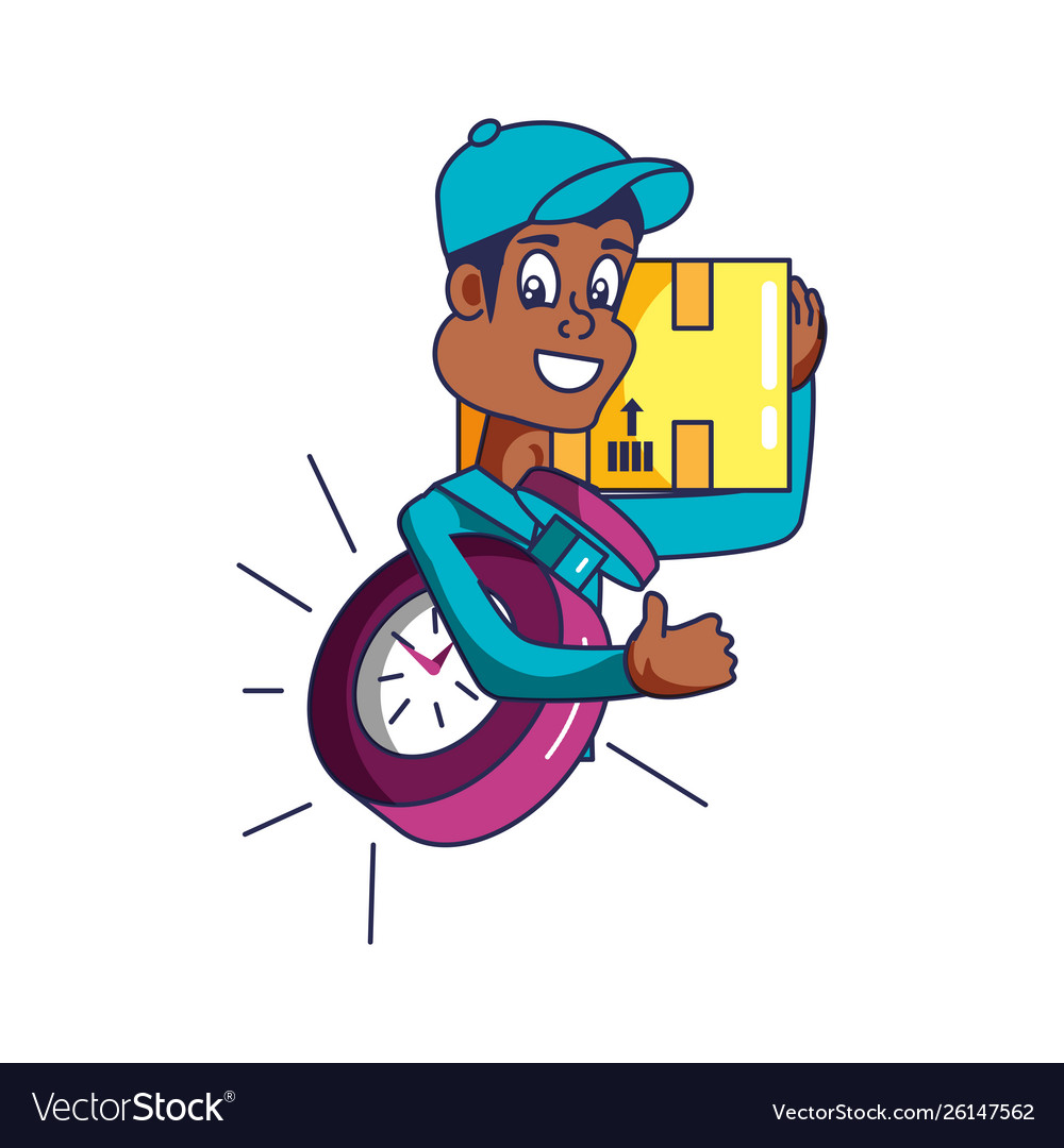 Worker delivery service with box and chronometer