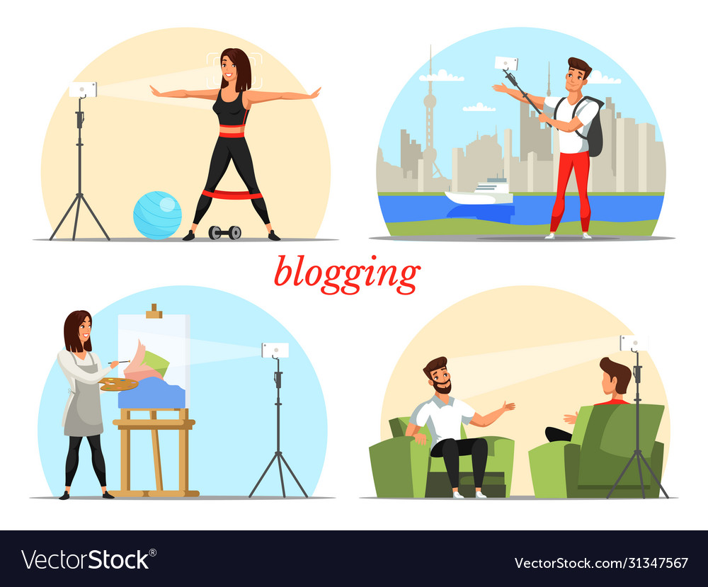 Blogging set with bloggers creating video content