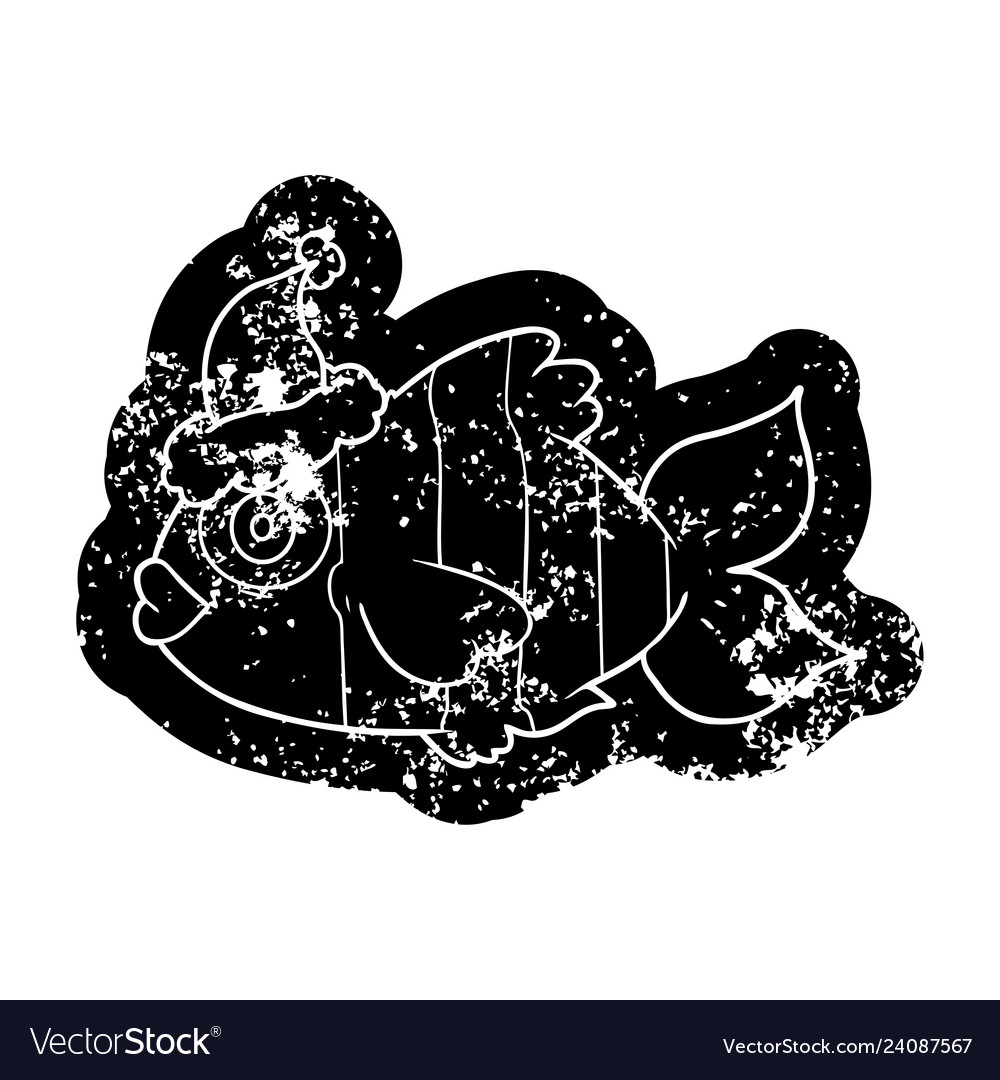 Cartoon distressed icon of a exotic fish wearing