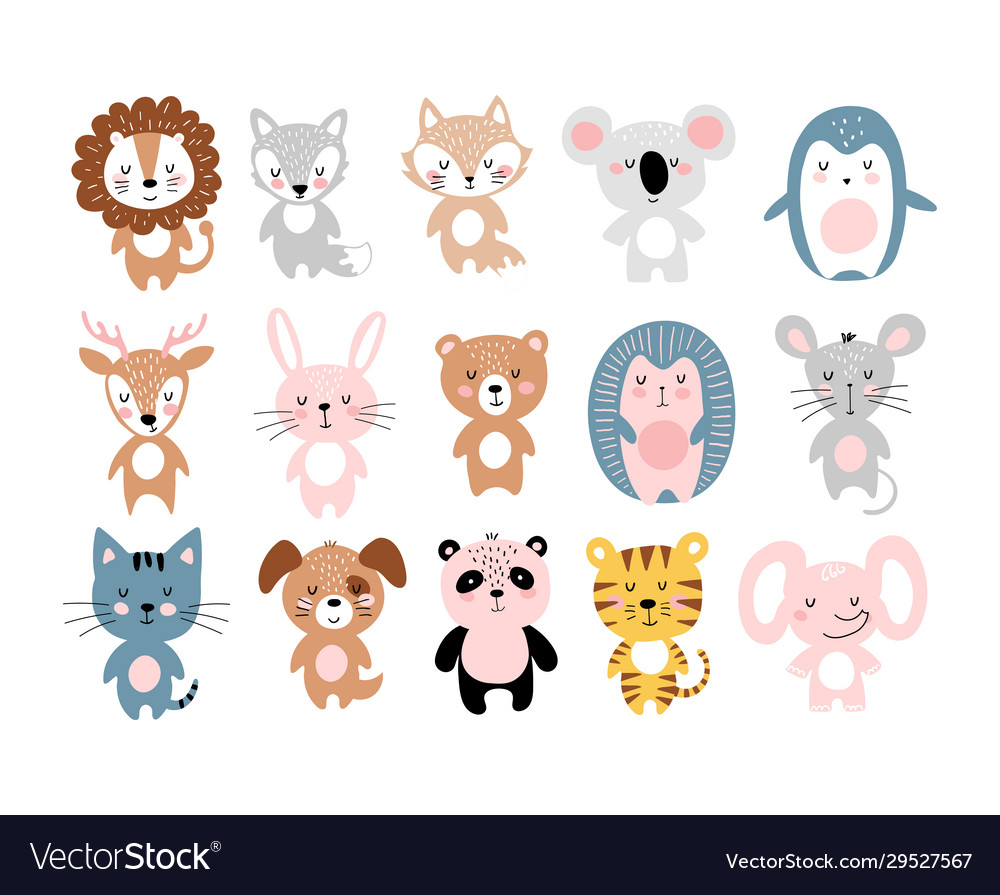 Cute animals a large set simple colorful Vector Image