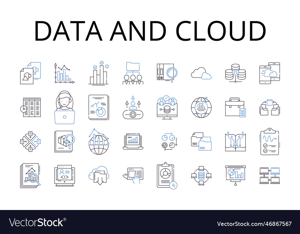 Data and cloud line icons collection analytics